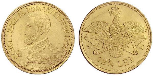 12.5 Leu Reino de Rumanía (1881-1947) Oro Carlos I de Rumania (1839 - 1914)