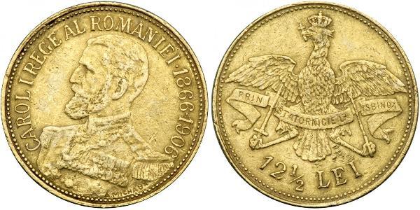 12.5 Лей Королівство Румунія (1881-1947) Золото Carol I of Romania (1839 - 1914)