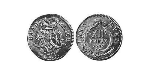 12 Kreuzer Margrave of Baden-Durlach (1535 - 1771) 銀 