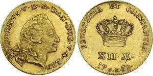 12 Mark Denmark-Norway (1536-1814) Gold Frederick V of Denmark (1723 - 1766)