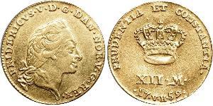 12 Mark Denmark-Norway (1536-1814) Gold Frederick V of Denmark (1723 - 1766)