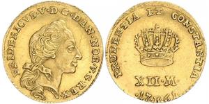 12 Mark Denmark-Norway (1536-1814) Gold Frederick V of Denmark (1723 - 1766)