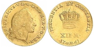 12 Mark Royaume du Danemark et de Norvège (1536-1814) Or Frédéric V de Danemark (1723 - 1766)