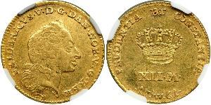 12 Mark Danimarca-Norvegia (1536-1814) Oro Federico V di Danimarca (1723 - 1766)