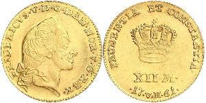 12 Mark Reino de Dinamarca y Noruega (1536-1814) Oro Federico V de Dinamarca (1723 - 1766)