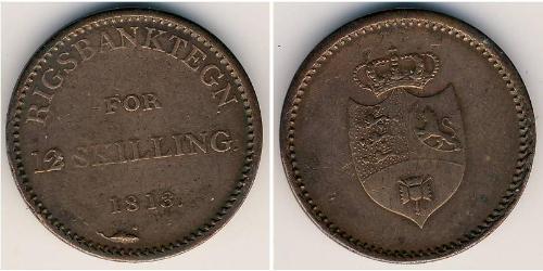 12 Skilling Danemark Cuivre 