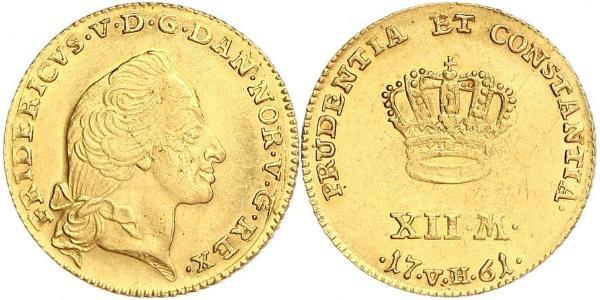 12 Марка Датско-норвежское королевство (1536-1814) Золото Frederick V of Denmark (1723 - 1766)