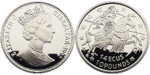 14 Ecu / 10 Pound Gibraltar Plata Isabel II (1926-2022)