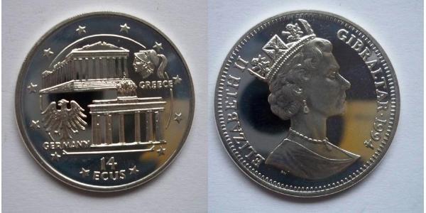 14 Экю Гибралтар  Елизавета II (1926-2022)