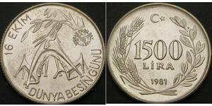 1500 Lira Turkey (1923 - ) Silver 