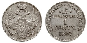 15 Kopeke / 1 Zloty Kongresspolen (1815-1915) / Russisches Reich (1720-1917) Silber Nikolaus I (1796-1855)