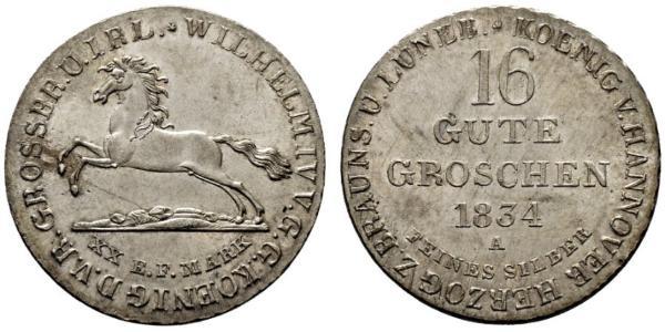 16 Groschen Hanovre Argent Guillaume IV (1765-1837)