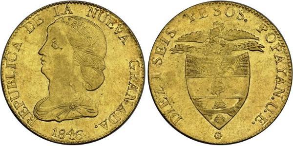 16 Песо Республіка Нова Гранада (1831–1858) Золото 