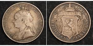 18 Piastre British Cyprus (1878 - 1960) Argent Victoria (1819 - 1901)