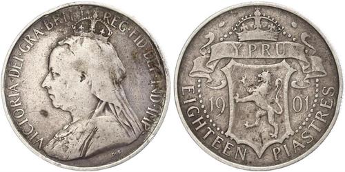 18 Piastre British Cyprus (1878 - 1960) Argent Victoria (1819 - 1901)