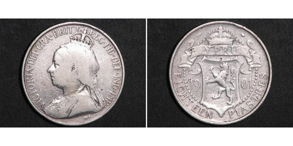 18 Piastre British Cyprus (1878 - 1960) Argent Victoria (1819 - 1901)