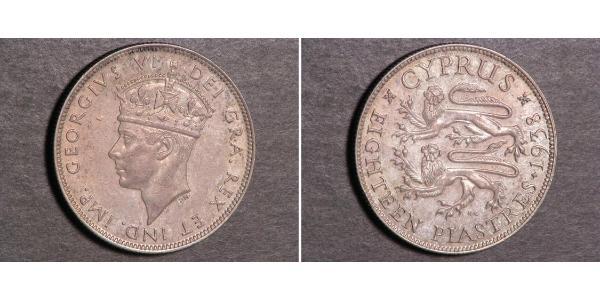 18 Piastre British Cyprus (1878 - 1960) Argento Giorgio VI (1895-1952)