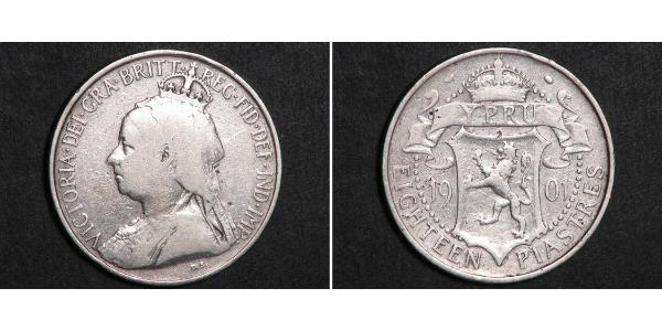18 Piastre British Cyprus (1878 - 1960) Argento Vittoria (1819 - 1901)