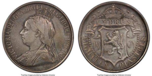 18 Piastre British Cyprus (1914–1960) Silver Victoria (1819 - 1901)