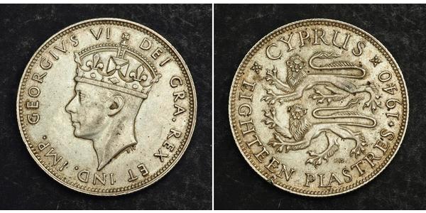 18 Piastre British Cyprus (1914–1960) 銀 乔治六世 (1895-1952)