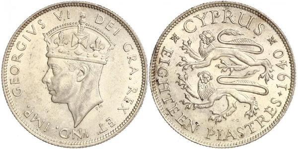 18 Пиастр Британский Кипр (1878 - 1960) Серебро Георг VI (1895-1952)