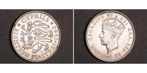 18 Пиастр Британский Кипр (1878 - 1960) Серебро Георг VI (1895-1952)