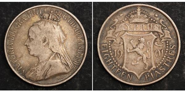 18 Піастр Британський Кіпр (1878 - 1960) Срібло Вікторія (1819 - 1901)