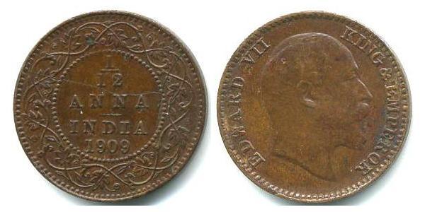 1/12 Anna Raj Britannico (1858-1947) Bronzo 