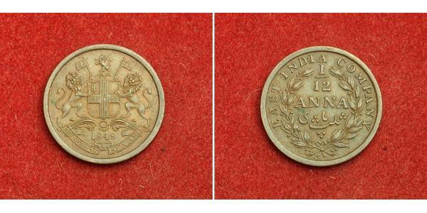 1/12 Anna Compañía Británica de las Indias Orientales (1757-1858) / India Cobre 