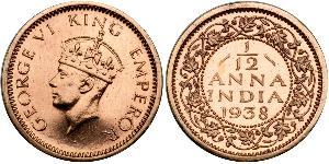 1/12 Anna Raj Británico (1858-1947) Cobre Jorge VI (1895-1952)