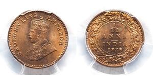 1/12 Anna British Raj (1858-1947) Copper George V of the United Kingdom (1865-1936)