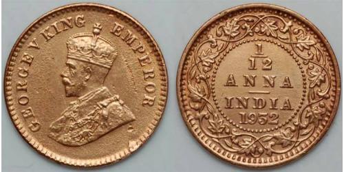 1/12 Anna British Raj (1858-1947) Copper George V of the United Kingdom (1865-1936)