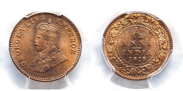 1/12 Anna British Raj (1858-1947) Copper George V of the United Kingdom (1865-1936)