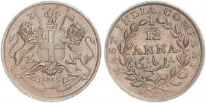 1/12 Anna Inde / Compagnie anglaise des Indes orientales (1757-1858) Cuivre 