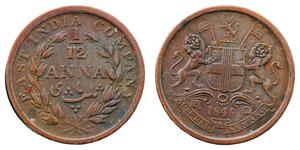1/12 Anna Inde / Compagnie anglaise des Indes orientales (1757-1858) Cuivre 