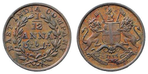 1/12 Anna Inde / Compagnie anglaise des Indes orientales (1757-1858) Cuivre 