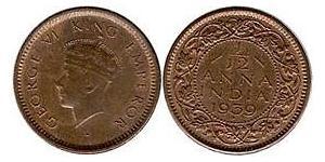 1/12 Anna Raj britannique (1858-1947) Cuivre George VI (1895-1952)