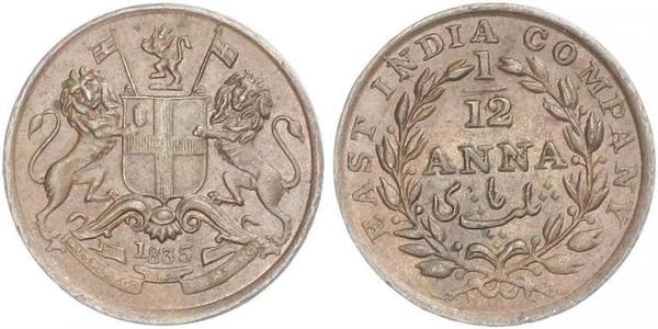 1/12 Анна Британська Ост-Індська компанія (1757-1858) / Індія Мідь 