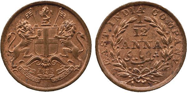 1/12 Анна Британська Ост-Індська компанія (1757-1858) / Індія Мідь 