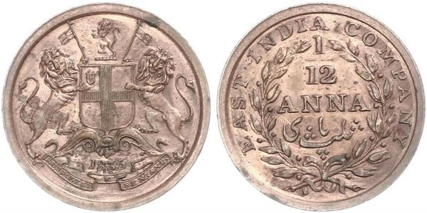 1/12 Анна Британська Ост-Індська компанія (1757-1858) / Індія Мідь 