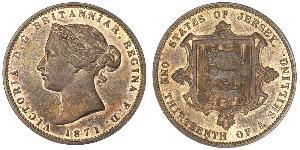 1/13 Shilling Isola di Jersey Rame Vittoria (1819 - 1901)