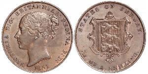 1/13 Shilling Isola di Jersey Rame Vittoria (1819 - 1901)