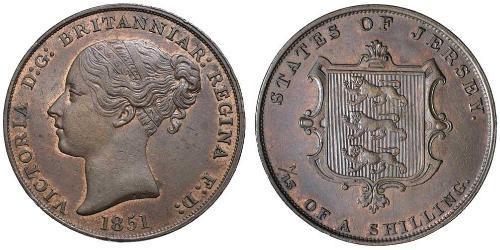 1/13 Shilling Isola di Jersey Rame Vittoria (1819 - 1901)