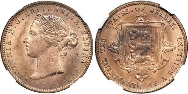 1/13 Shilling Isola di Jersey Rame Vittoria (1819 - 1901)