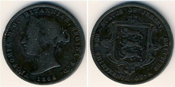 1/13 Shilling Isola di Jersey Rame Vittoria (1819 - 1901)