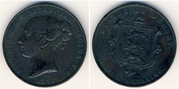 1/13 Shilling Isola di Jersey Rame Vittoria (1819 - 1901)