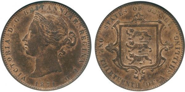 1/13 Shilling Isola di Jersey Rame Vittoria (1819 - 1901)