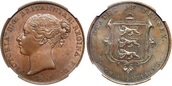 1/13 Shilling Isola di Jersey Rame Vittoria (1819 - 1901)