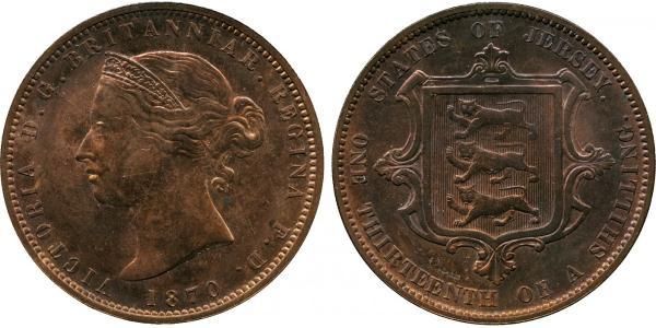 1/13 Shilling Isola di Jersey Rame Vittoria (1819 - 1901)