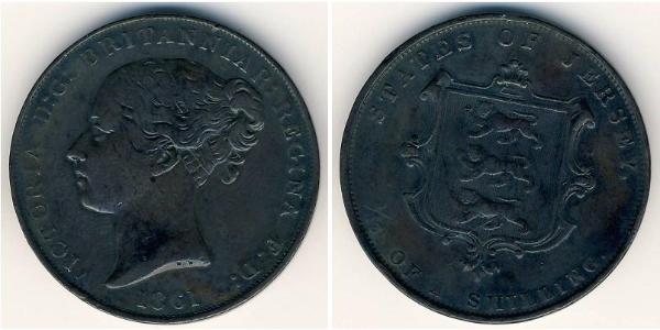 1/13 Шилінг Джерсі Мідь Вікторія (1819 - 1901)